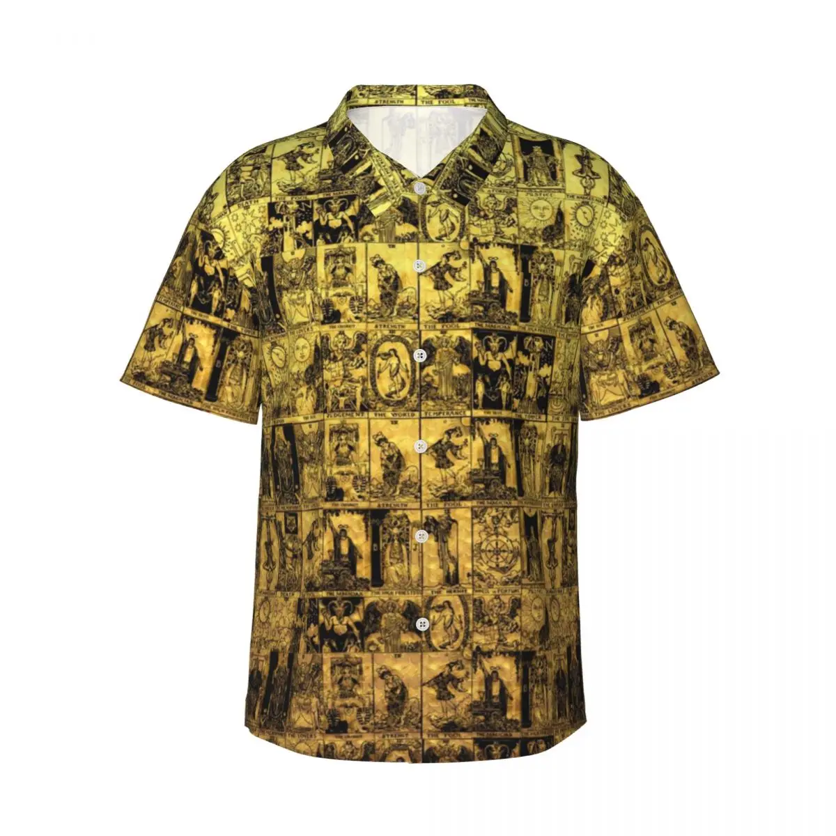 Summer Shirt Vacation Gold And Black Tarot Blouses Major Arcana Print Loose Casual Shirts Men Short Sleeve Y2K Funny Clothing