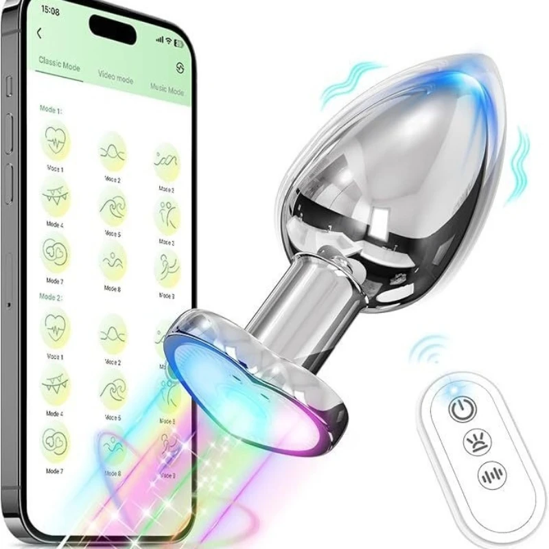 Metal SM Anal Plug Male Female Luminous Remote App Remote Control Vibration Anal Sex Products Backyard Chrysanthemum Expansion