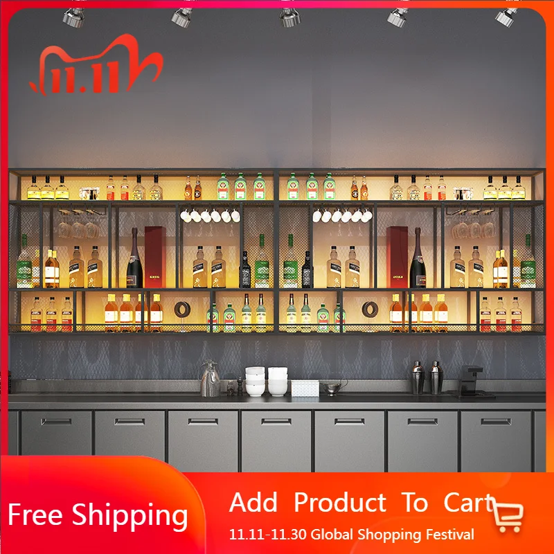 

Industrial Accesories Bar Counter Iron Decorative Display Lighted Liquor Shelves Living Room Placards Ouverts Bar Furniture