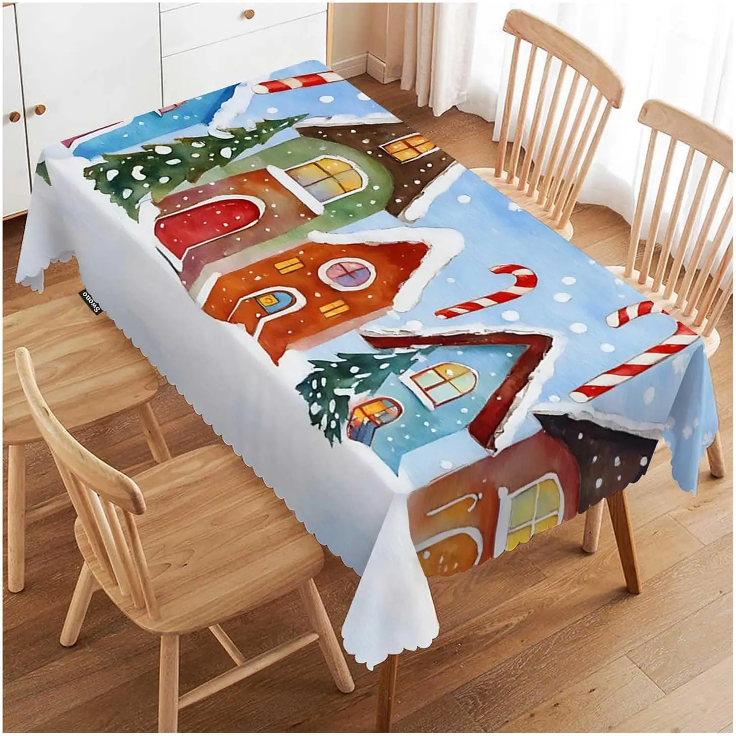 Christmas Gingerbread House Tablecloth Holiday Party Dining Decor Xmas Kitchen Table Runner Cloth Home Decoration