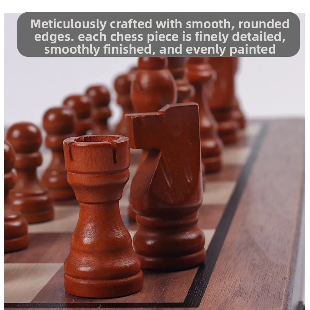 مجموعة شطرنج وداما مغناطيسية خشبية كبيرة الحجم قابلة للطي لعبة تعليمية تفاعلية بين الوالدين والطفل للمحمولة والمتينة