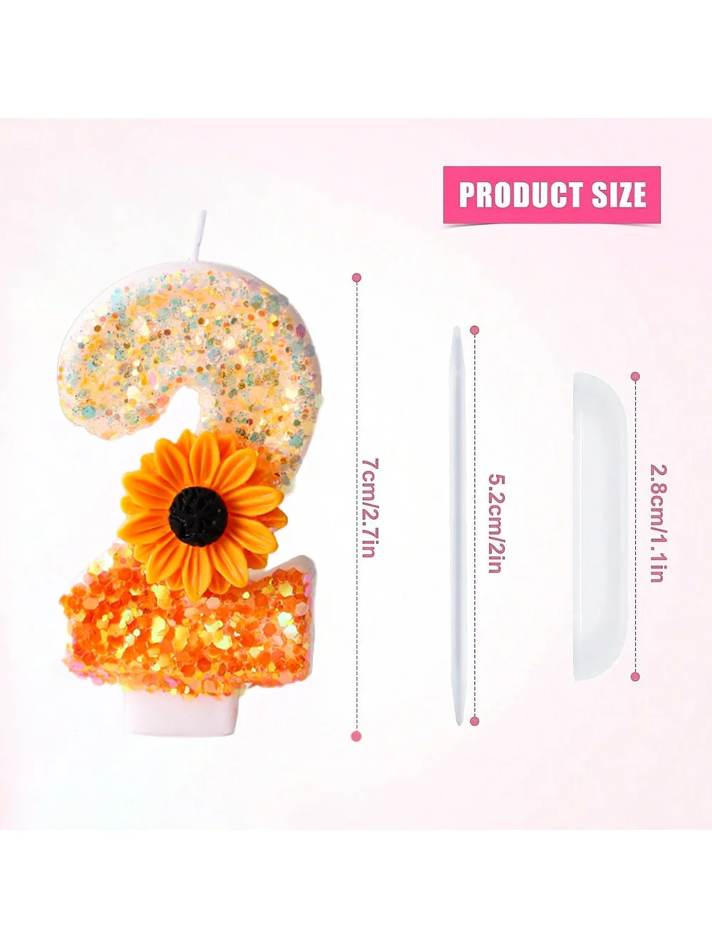 Flower Birthday Number Candles, Orange Daisy Sequin Happy Birthday Cake Candles for Ins Women Sweet Pink Theme Celebration Anniv