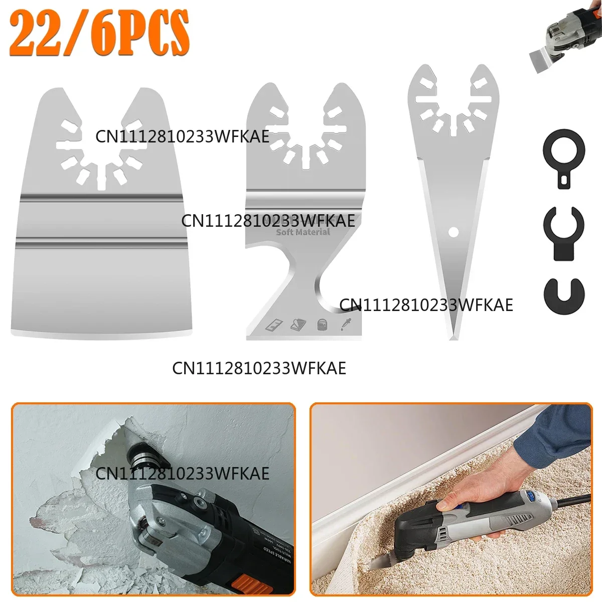 22/6PCS Multitool Scraper Oscillating Saw Blade 3in1 3sided Scraper and Hook Knife Blade and Rigid Oscillating Scraper
