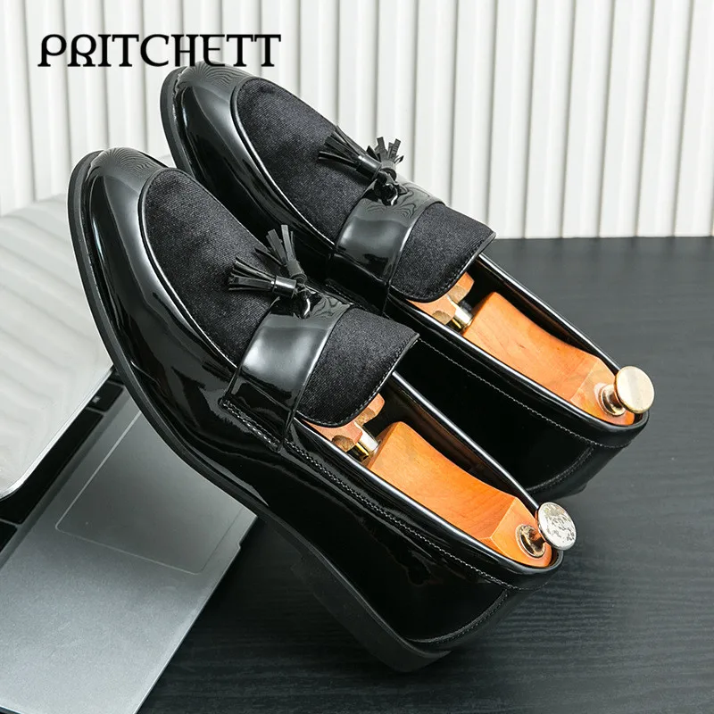 Shiny Tassel New Loafers Large Size Fashion Casual Color Matching Leather Shoes Trendy Suede Stitching Fashion Men's Shoes