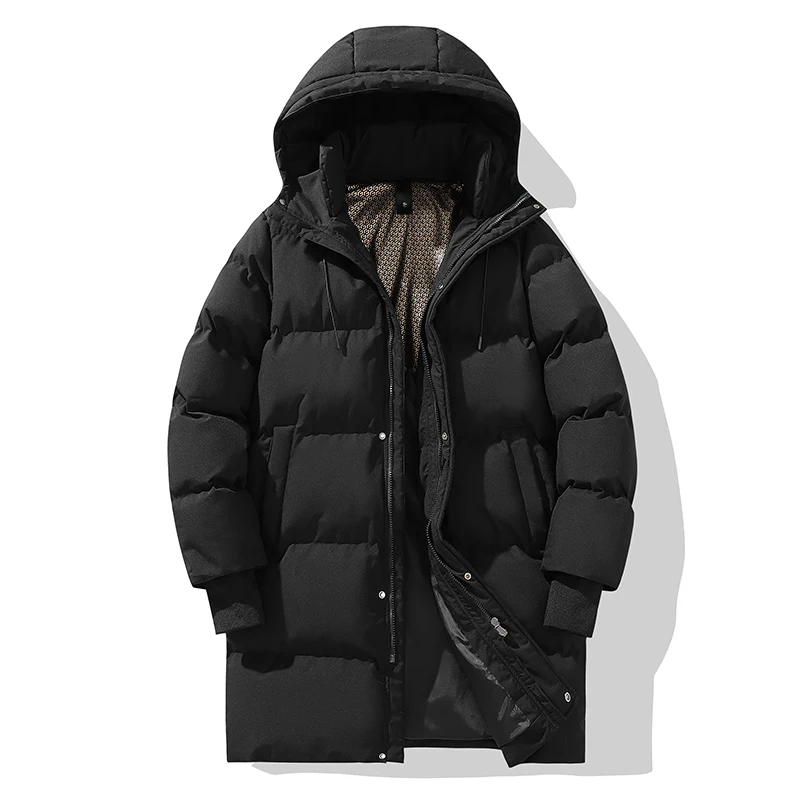 

Black White Winter Men Parkas with Hood Korean Fashion Cotton Medium Length Jacket High Quality Windproof Warm Men Overcoats New