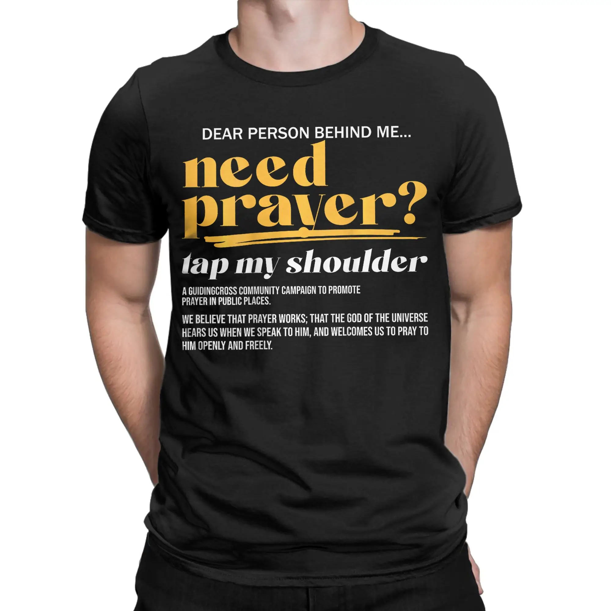Awesome Need Prayer Tap My Shoulder Christian T-Shirt for Men Crewneck Pure Cotton T Shirt  Short Sleeve Tees Gift Idea Tops