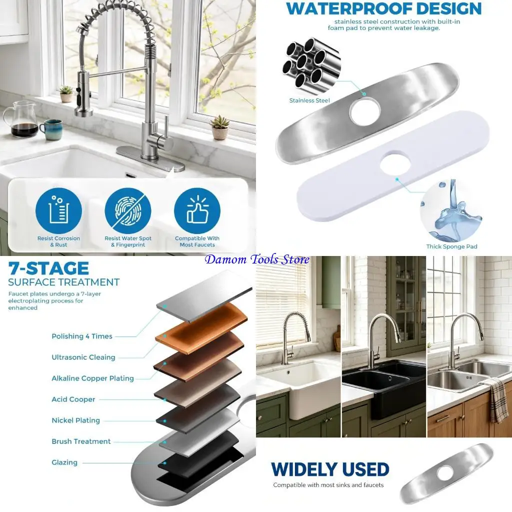 57BE Steel Faucet Base Cover Plate 3 Hole Cover Small for Sink Deck Holes Trim