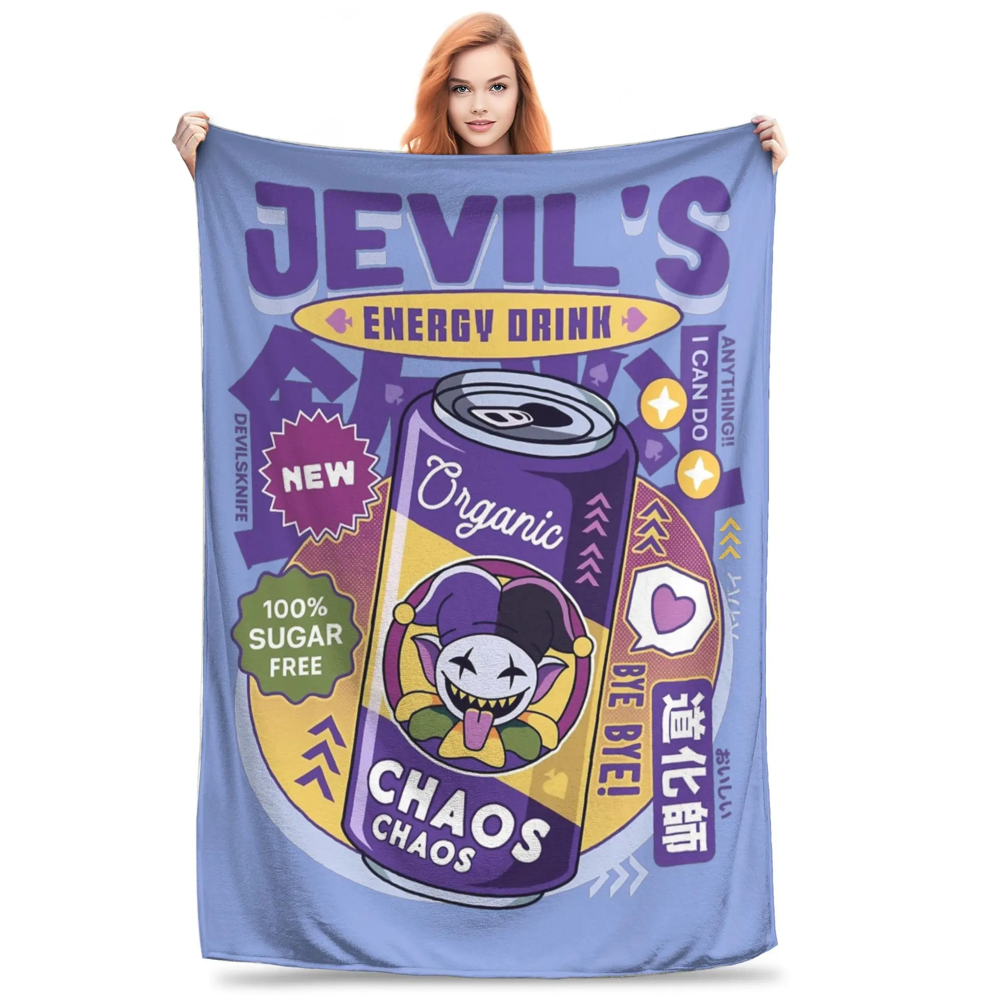 Jevil Energy Drink Deltarune Fleece Throw Blankets Blanket for Sofa Bedroom Warm Bedding Throws,