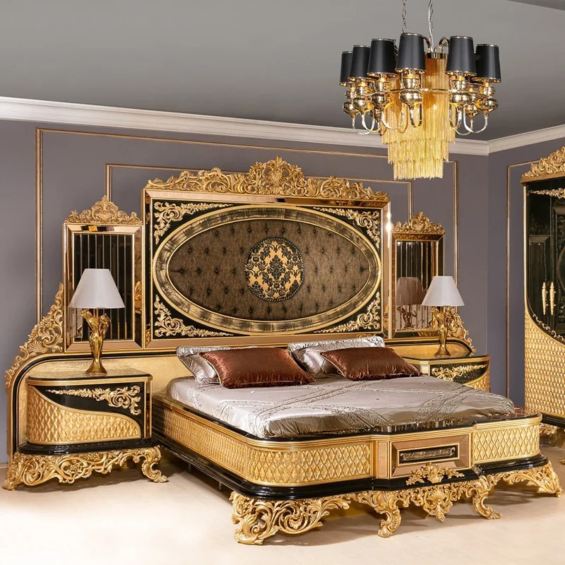 Juego de Muebles de Dormitorio de Lujo Turco, Juego de Muebles de Dormitorio Clásico Tamaño King, Lujo Real