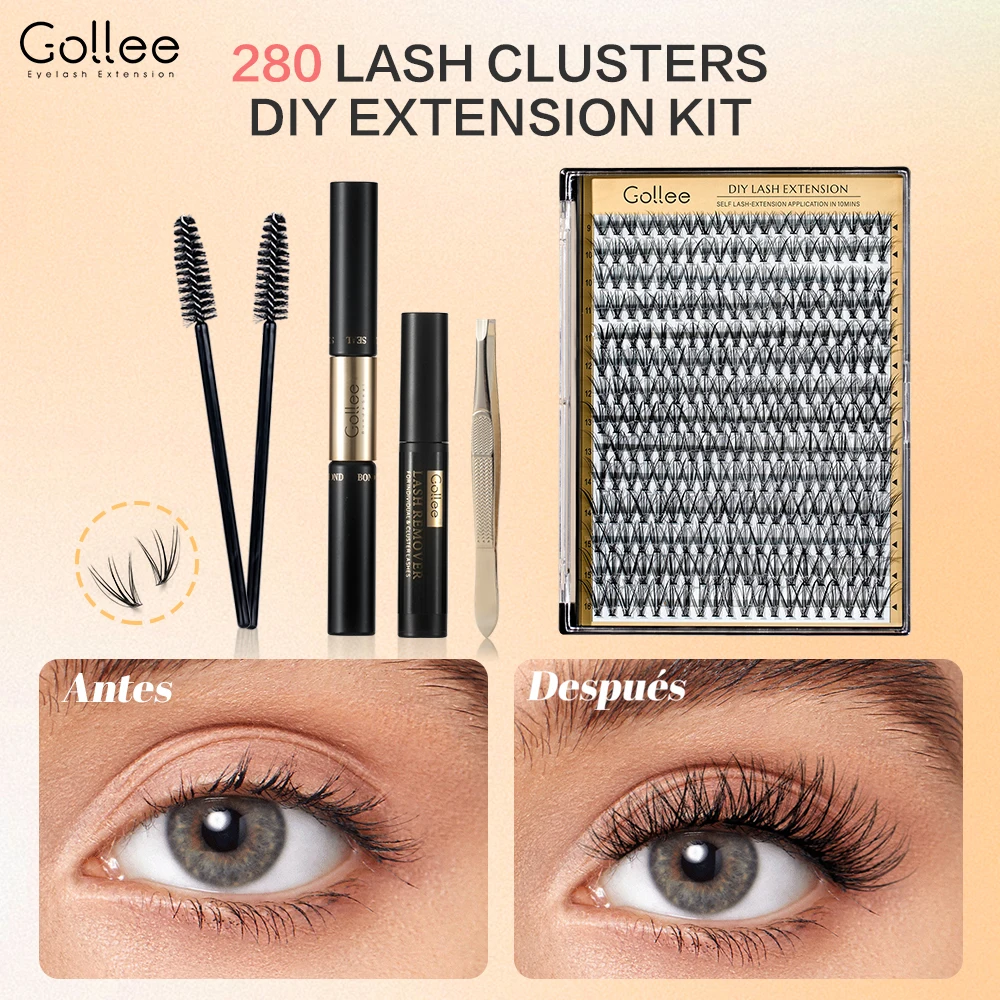 

Gollee 280 Cluster Lashes MIX 9-16mm D Curl False Eyelashes Adhesive and Remover Kit Eyelash Cluster DIY 2 IN 1 Bond and Seal