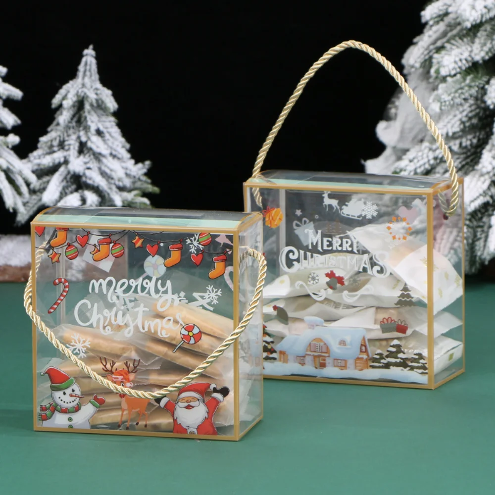 Christmas Plastic Transparent Gift Box Bags Christmas Decorations Home Cookie Candy Chocolate Bag New Year Packaging Supplier