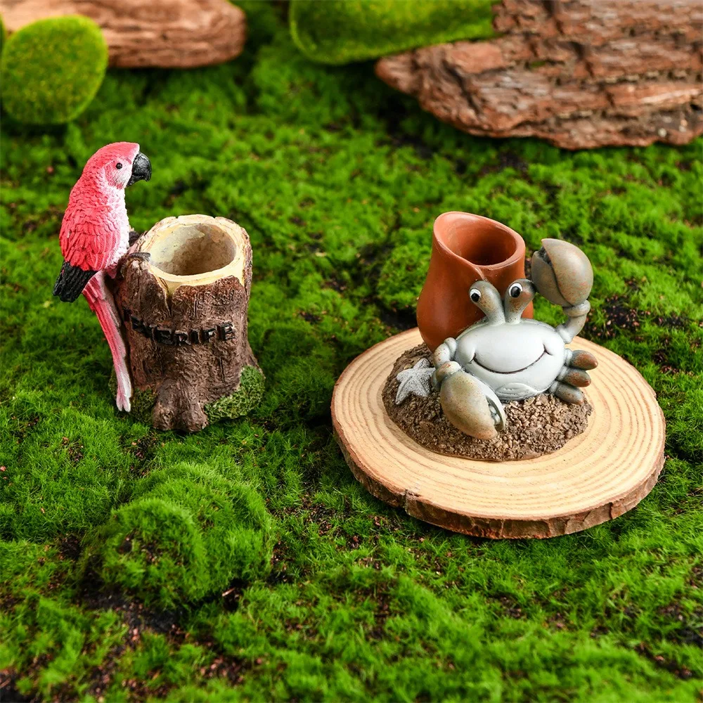 

Resin Parrot Crab Pen Holder Multifunctional Ornaments Cute Animal Storage Box Model Craft Desktop Decoration for Home Office