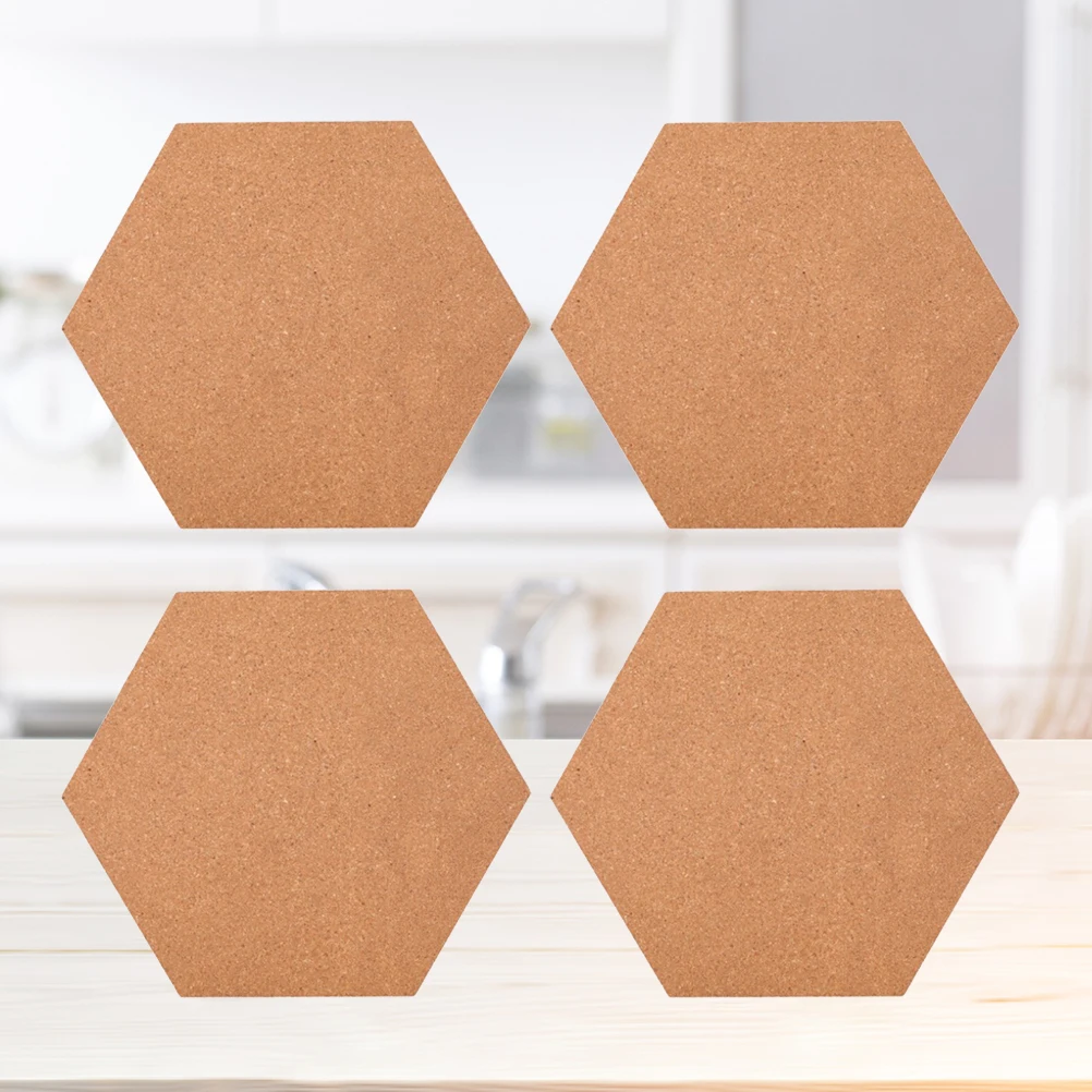 

4Pcs Self-Adhesive Hexagon Cork Boards Photo Wall Message Stickers for Home Office Decor Brown Hexagon Cork Board