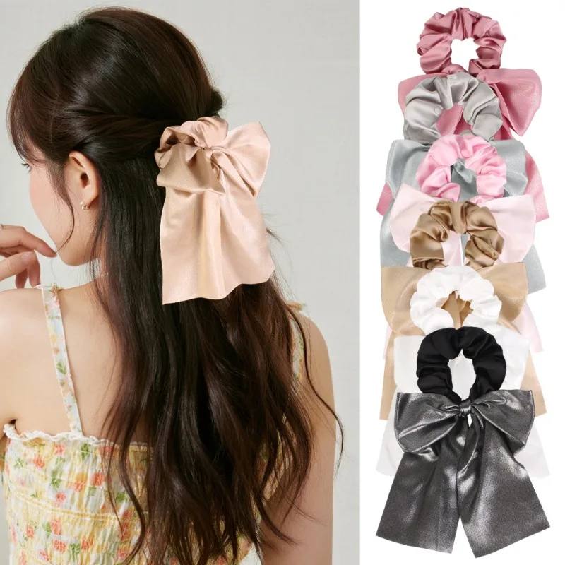 

1pcs Satin Bow Scrunchies Women Adorable Glossy Trendy Elegant Accessory Stylish Headwear Hair Ties Girls Daily Ponytail Outfit
