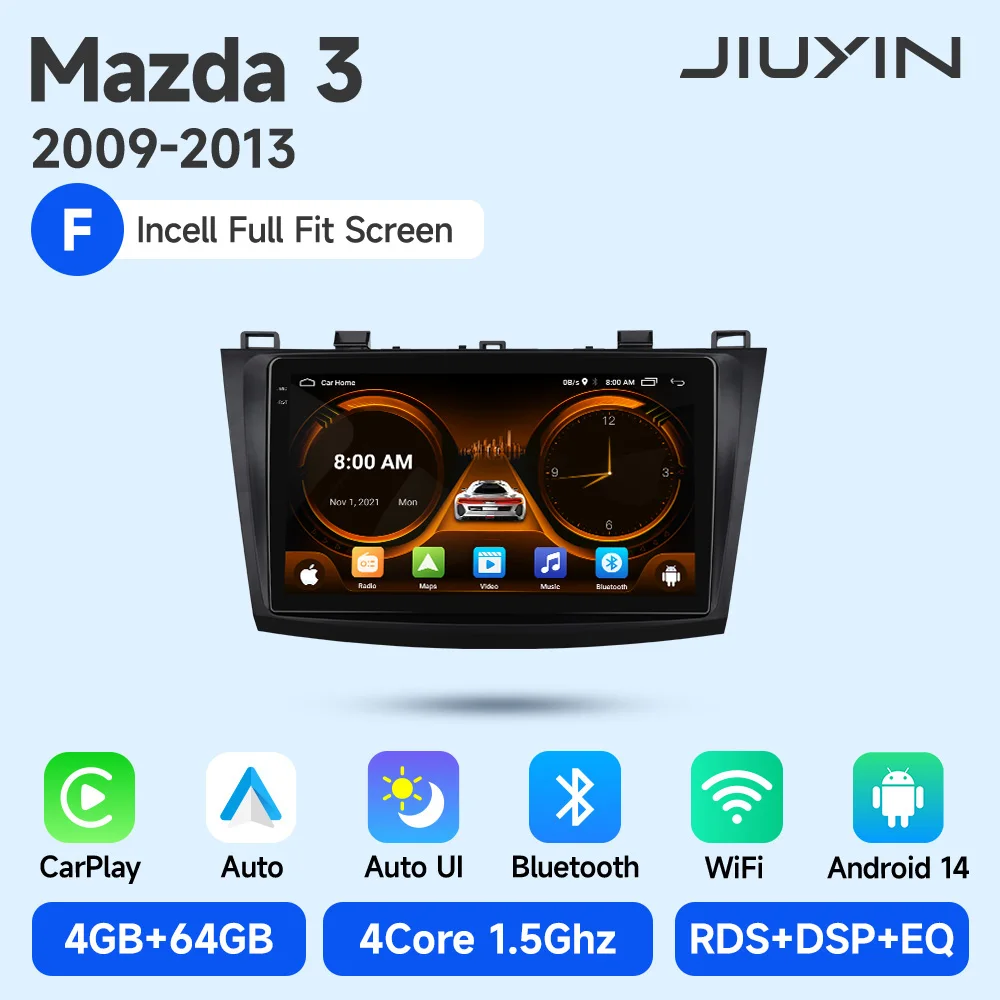 JIUYIN 2 Din Autoradio voor Mazda 3 2009 2010 2011 2012 2013 Android 13 Multimedia Speler 4G GPS Navigatie Carplay DVD Head Unit
