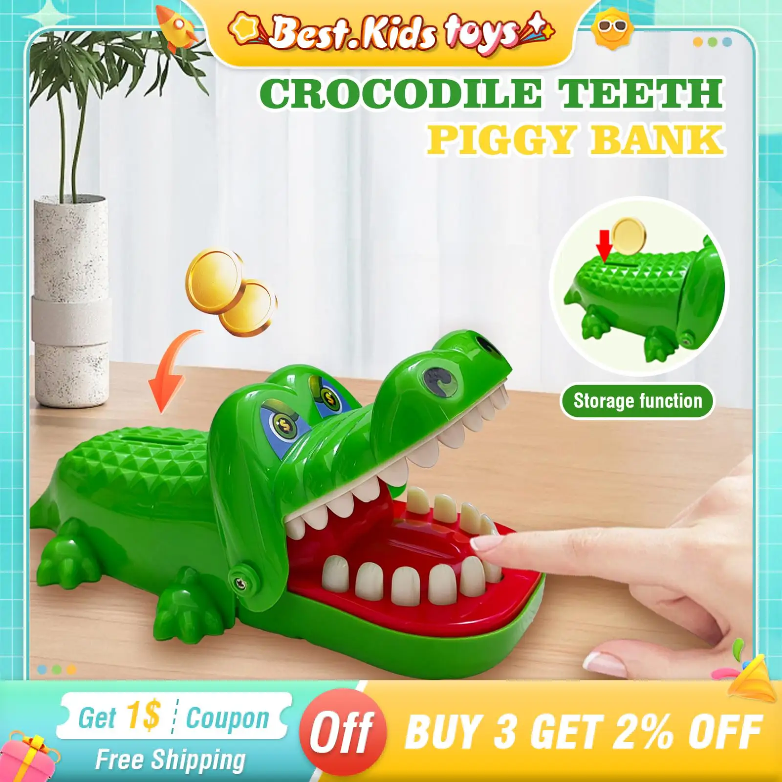 

Crocodile Fingers Bites Teeth Piggy Bank Safe Kids Toys Coin Money Saving Box Funny Parent-child Interaction Game Birthday Gift