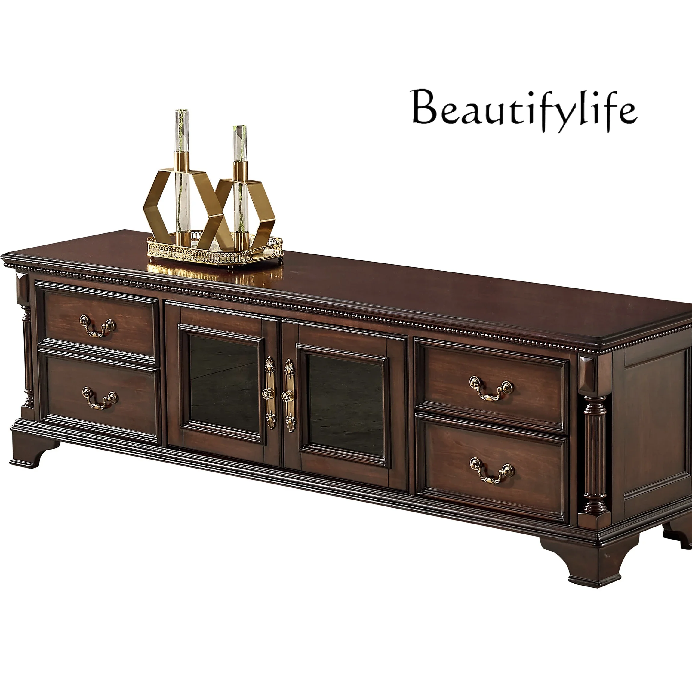 

American all-solid wood TV cabinet, living room coffee table combination, retro American furniture, American floor cabinet