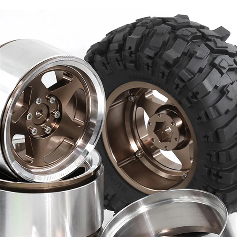 CABE-For RC Car 1/10 1/7 1/8 MK07 Wraith Ryft Compatible 4Pcs 2.6" 12/17MM Hex Changeable Beadlock Wheel Rim Set Negative Offset