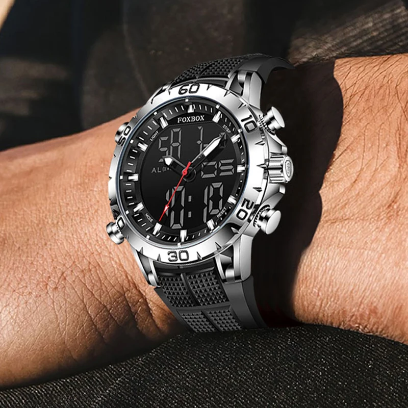 ساعة FOXBOX جديدة مقاومة للماء للرجال رياضية خارجية من السيليكون مضيئة للرجال ساعة إلكترونية عسكرية عصرية Reloj Hombre