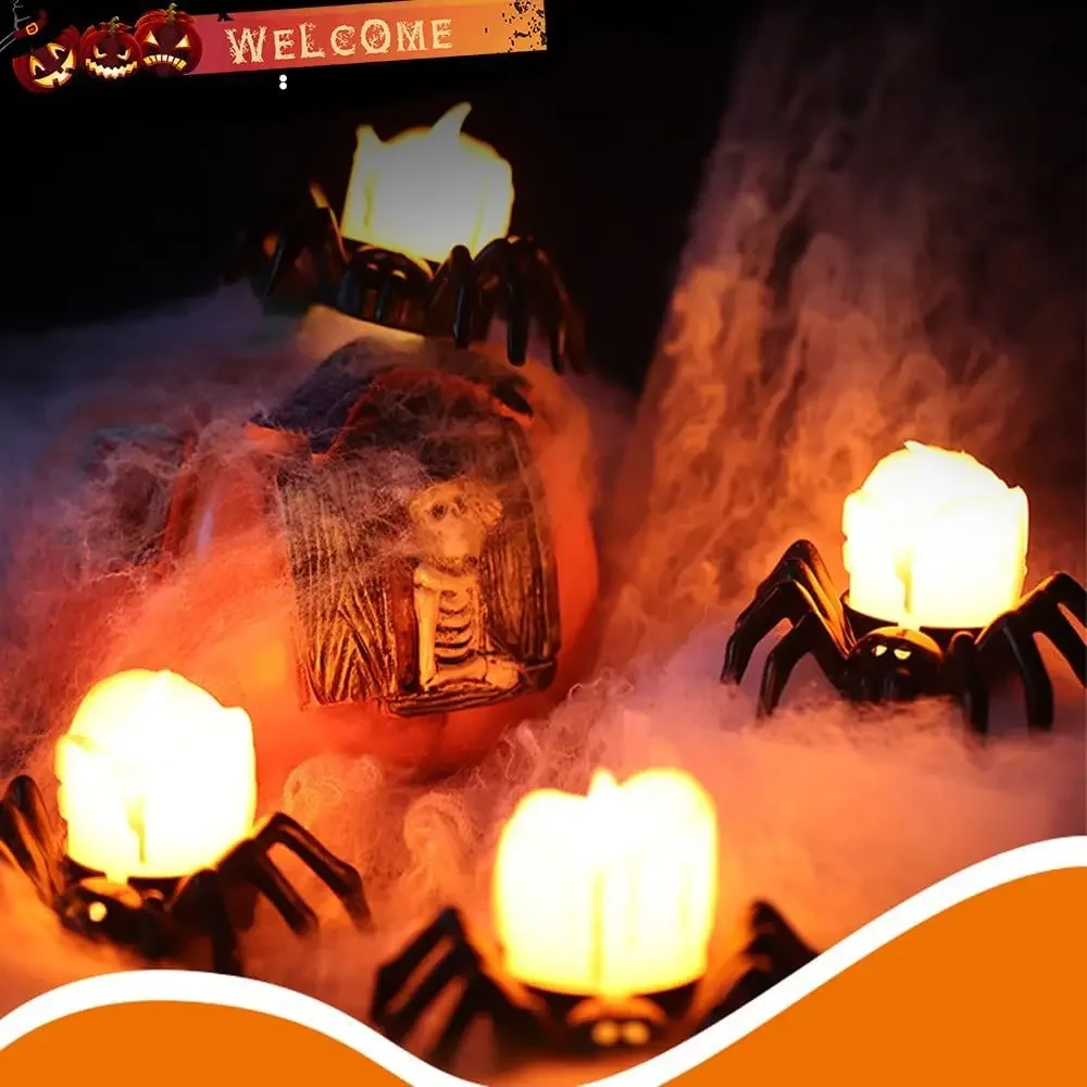 Halloween Decorations LED Candle Light Plastic Spider Pumpkin Lamp for Home Bar Haunted House Halloween Party Decor Horror Props