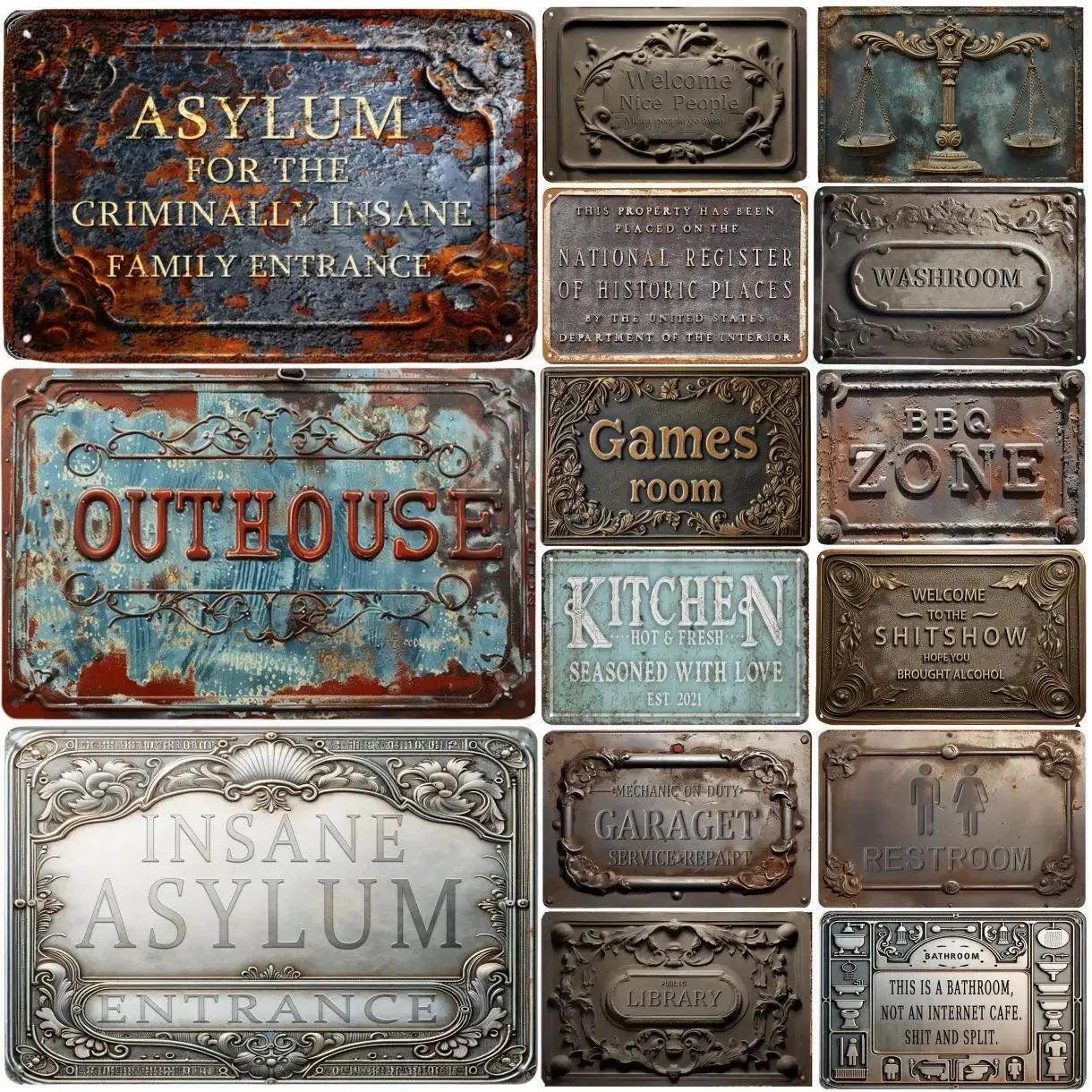 2D خمر الحمام المطبخ المرحاض اللوحة معدن القصدير تسجيل لوحة الزخرفية للمرحاض نادي رجل الكهف بار حانة فندق مقهى جدار دي #1