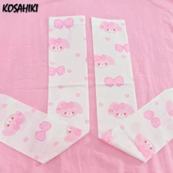 Japanese Pink Cartoon Printing Kawaii Cute Sock Women Y2k Aesthetic Long Leg Socks 2024 Summer Harajuku Grunge Knee Length