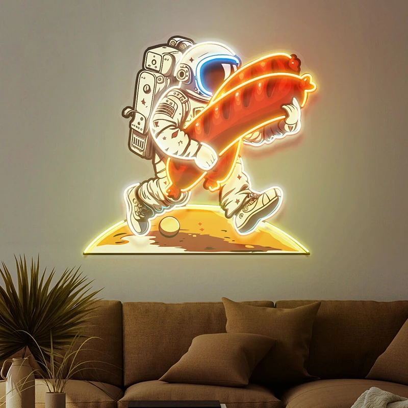 Astronaut Sausage Neon Artwrok Acrylic Led Sign Custom Business Logo Neon Signs Restaurant Hot Dog Store Wall Decor Neon Light