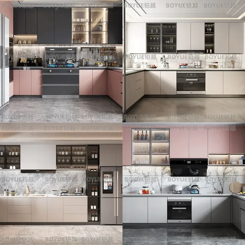 Modern Morandi Kitchen Cabinet Set Luxury Wall Mounted Floor Storage Unit Integrated Stove Cupboard Home Furniture
