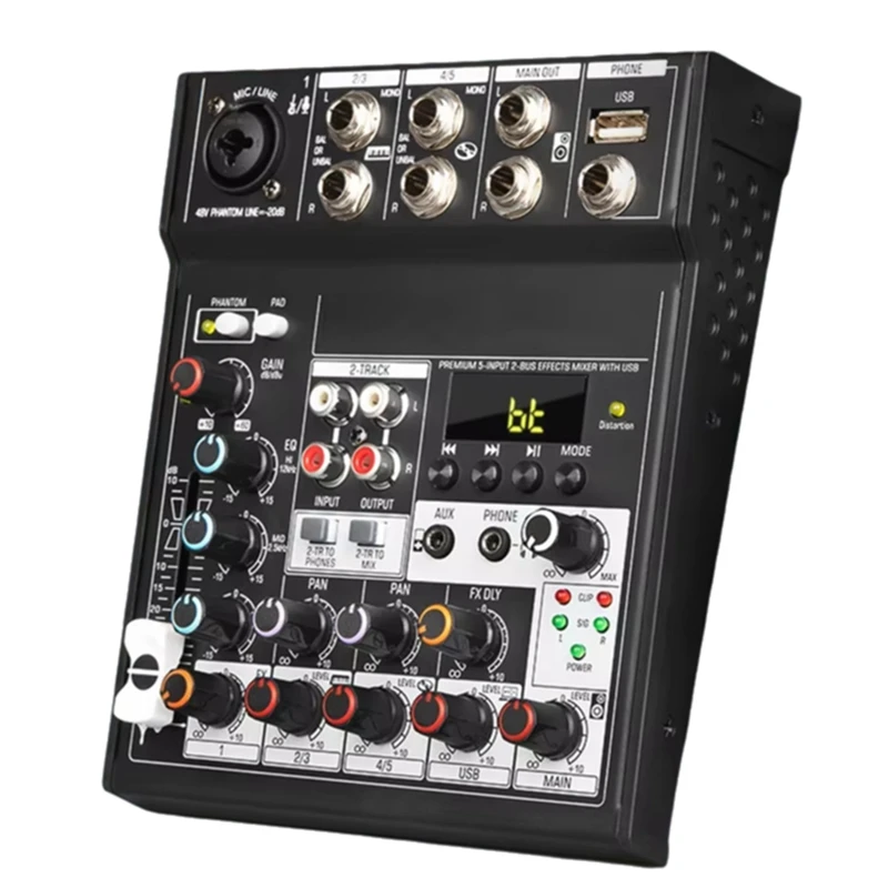 المحمولة بلوتوث جهاز مزج الصوت وحدة التحكم 5 قنوات Soundcard USB اللعب سجل تشغيل الكمبيوتر جهاز مزج الصوت الصغير البث