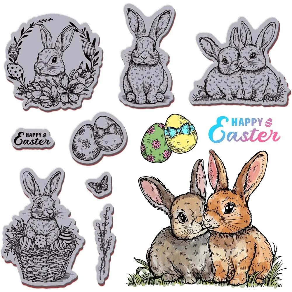 Easter Bunny Cling Rubber Stamps Easter Day EVA Cling Mount Stamps Animal Rubber Stamp Set for Card Making