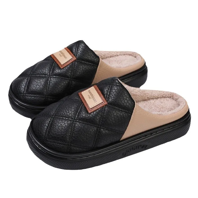 

Мужские домашние тапочки большого размера 50-51, легкая зимняя плюшевая домашняя мужская обувь, новинка 2025, нескользящие теплые тапочки на платформе