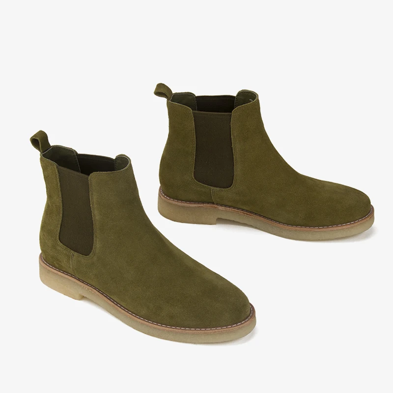 DONNAIN Natural Suede Common Chelsea Boots Women Raintree Green Genuine Leather Ankle Booties Soft Sole Female Shoes Crepe Sole