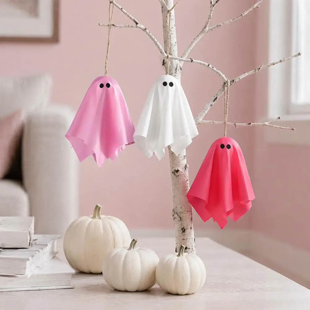 Pink Halloween Ghost Decorations Girly Halloween Room Decor Halloween Ghost Hanging Decor Set Pastel Pink White Soft Fabric