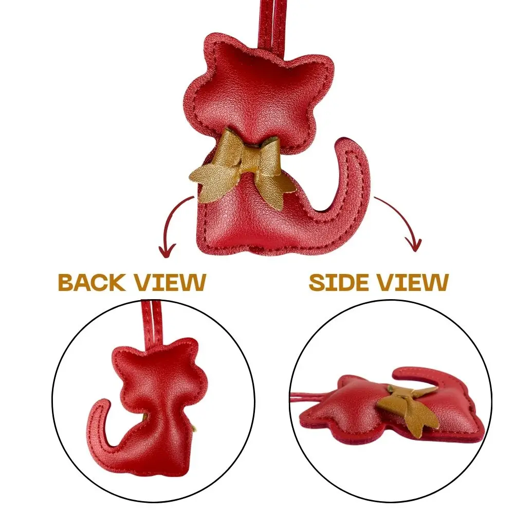 سلاسل مفاتيح مصنوعة يدويًا من الجلد على شكل قطة - تفاصيل ربطة عنق رائعة، 12 لونًا - هدية مثالية من جلد البولي يوريثان - مثالية لإكسسوارات الحقائب