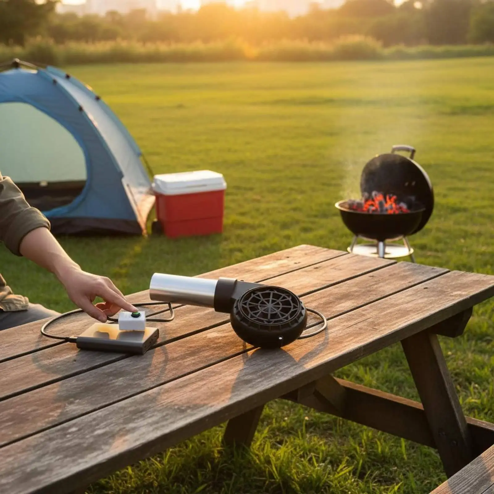 USB Combustion Starter Fan Strong Air Stream Electric Coals Blower Stainless Steel Nozzle Variable Speed BBQ Blower for