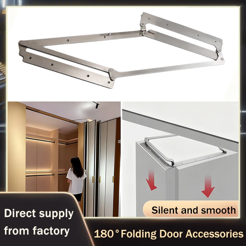 

180 Degree Full Open Folding Door Hardware No Bottom Track Stainless Steel Kit For Interior Room Bathroom Flat Fold System