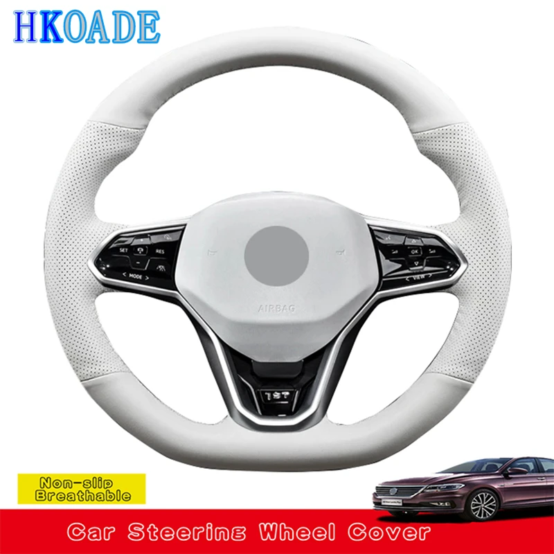 Customize DIY White Genuine Leather Car Accessories Steering Wheel Cover For Volkswagen VW Teramont Atlas 2021-2022 Car Interior