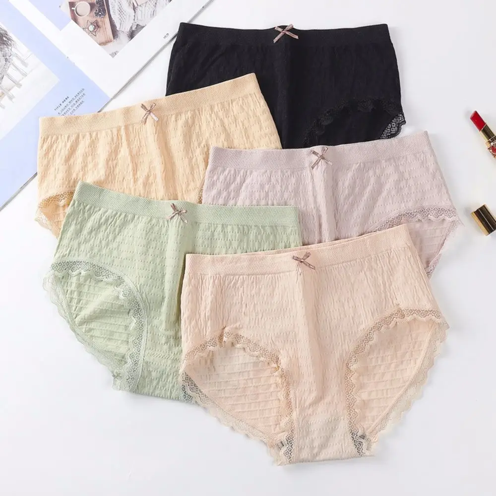 Breathable Soft Slim Hollow Ruffles Bow Sweet Girl Texture Wrinkled Briefs Women Intimates Cotton Lace Panties