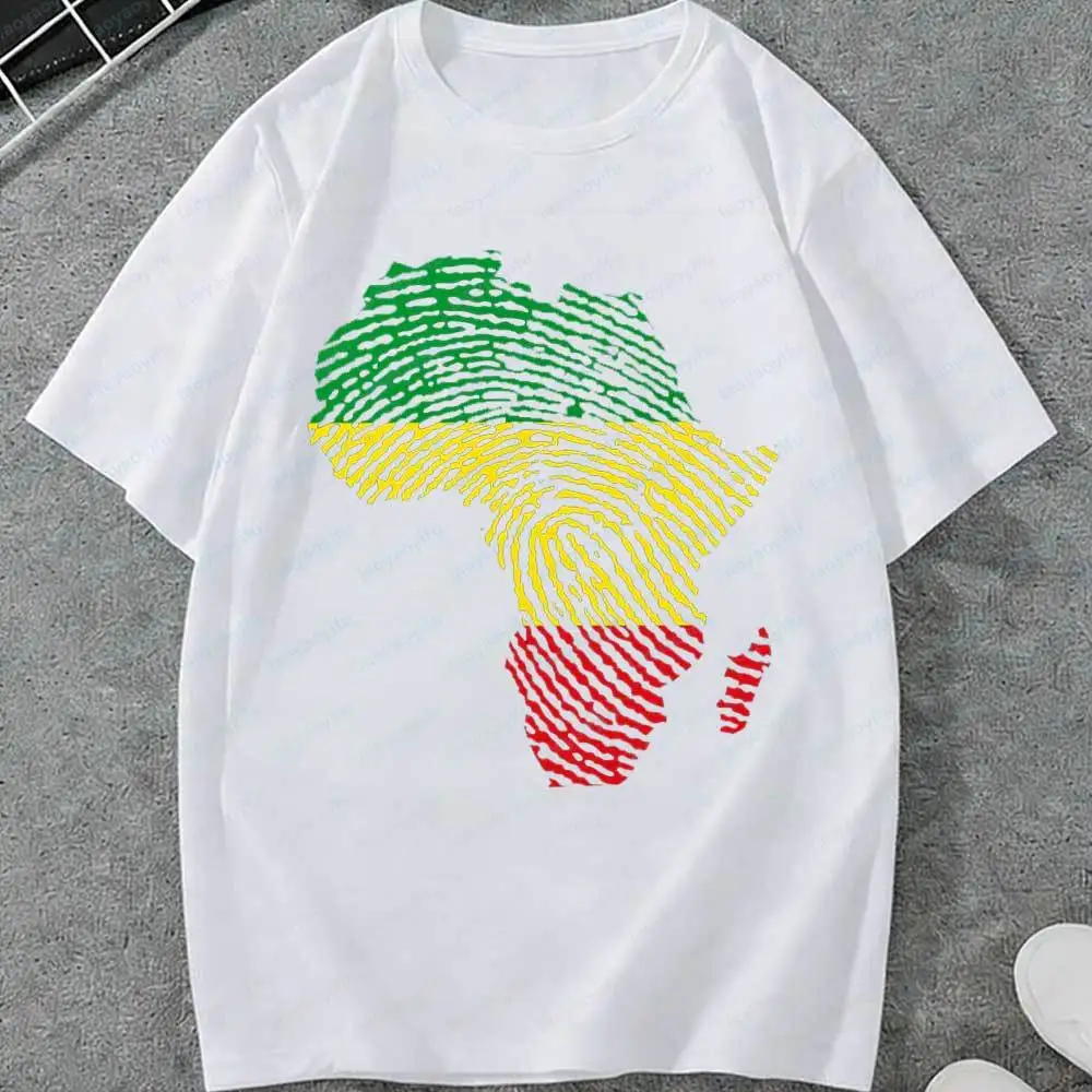 Juneteenth Africa Map Fingerprint T-Shirt for Men Women African American Pride Rasta Color Graphic Tee Casual Cotton Tops Gift