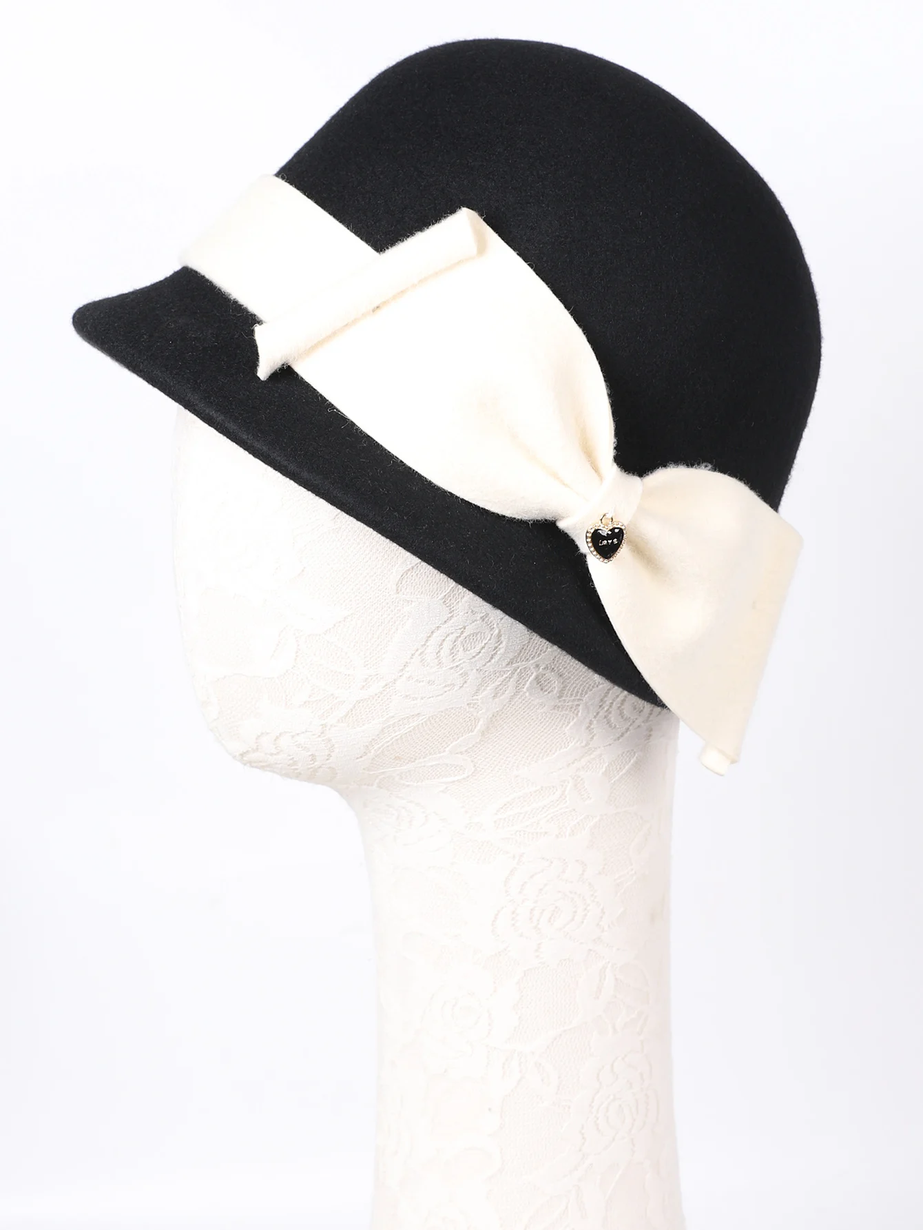 أنيقة فاخرة الشتاء الصوف ورأى الرامي القبعات للنساء أسود/أبيض حليقة حافة أفضل قبعة لحفل زفاف الكنيسة كوكتيل فستان حفلة الشاي #6