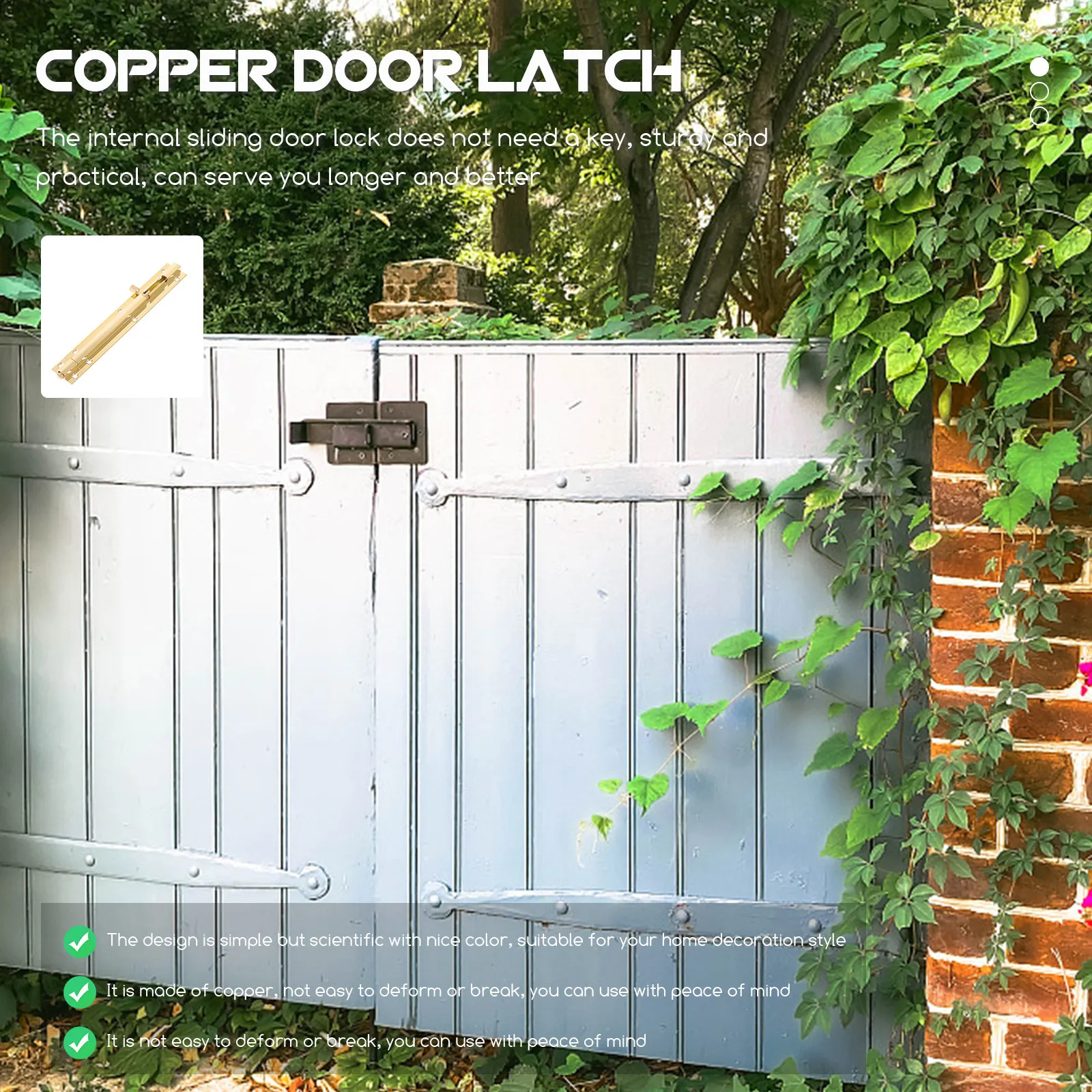 Thickened Slide Door Lock Copper Material High Hardness Anti Deformation Sliding Latch Lock for Home Office Gate Door Safety