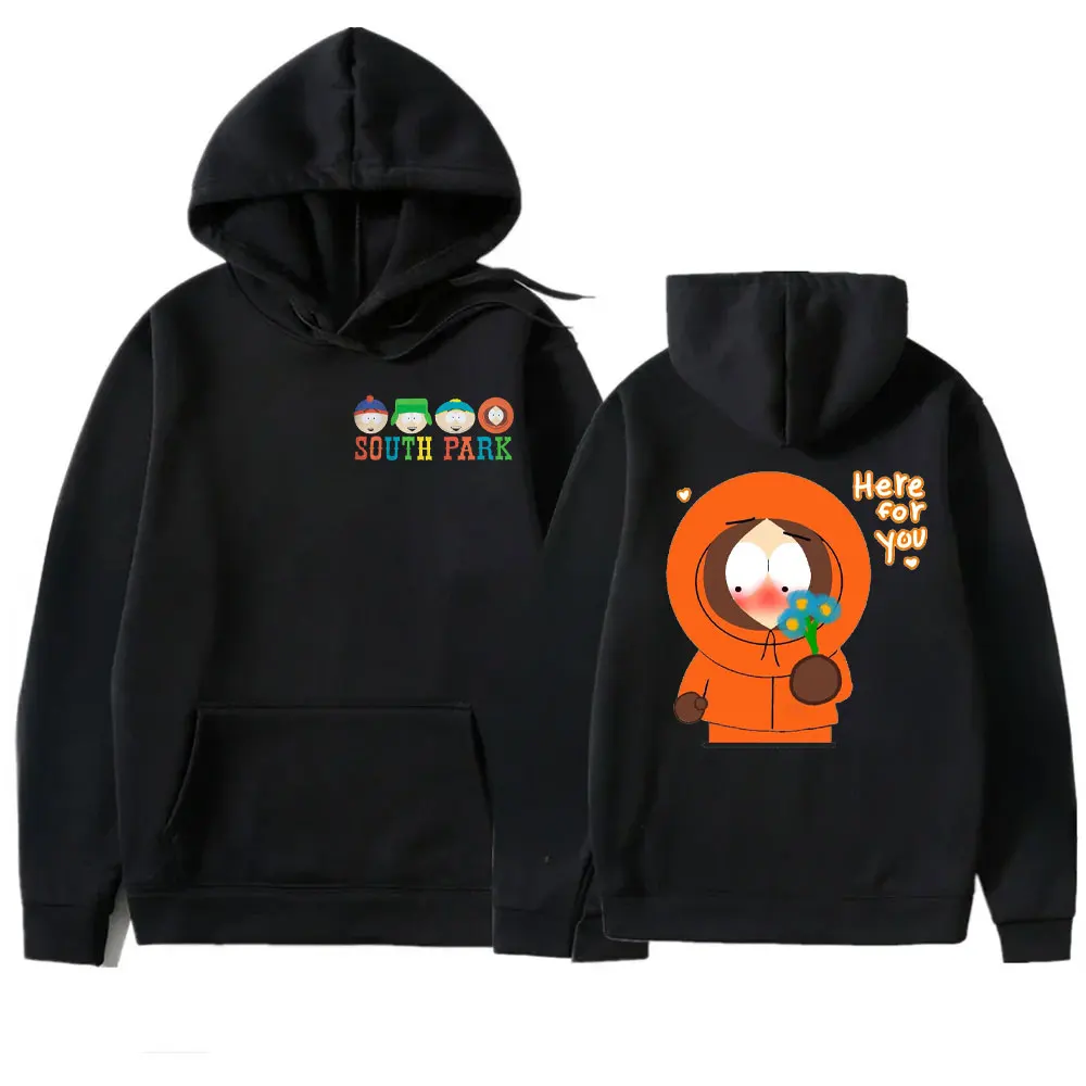مضحك ساوث بارك شخصية كرتونية هوديي لطيف كيني طباعة البلوز Harajuku الشارع الشهير للجنسين الملابس سوداديرا هومبر Y2k القمم
