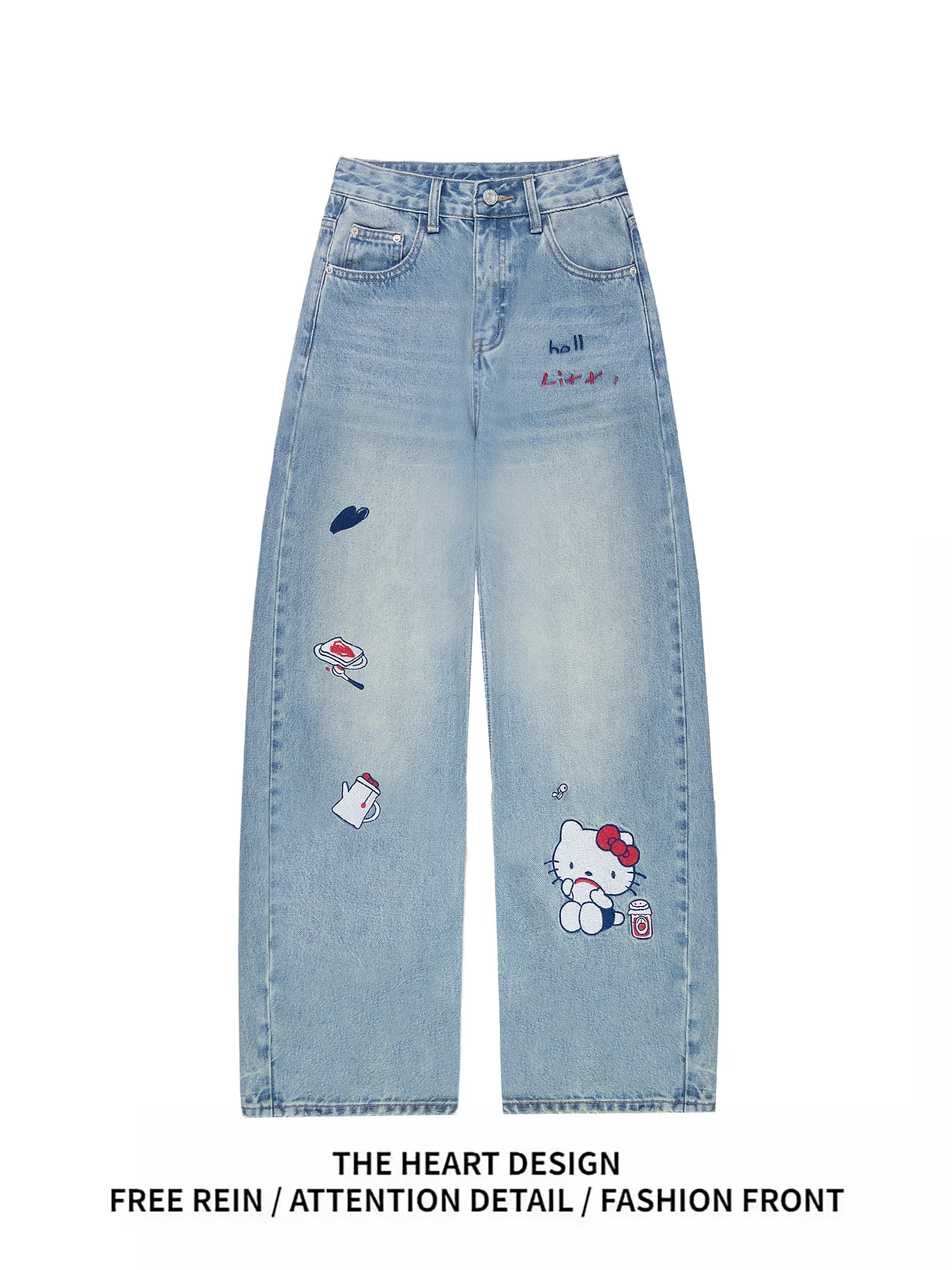 

Kit Embroidered High Waist Denim Pants Women's Sle Spring 2026 New Design Trendy Wide Leg Jeans Casual Comfortable