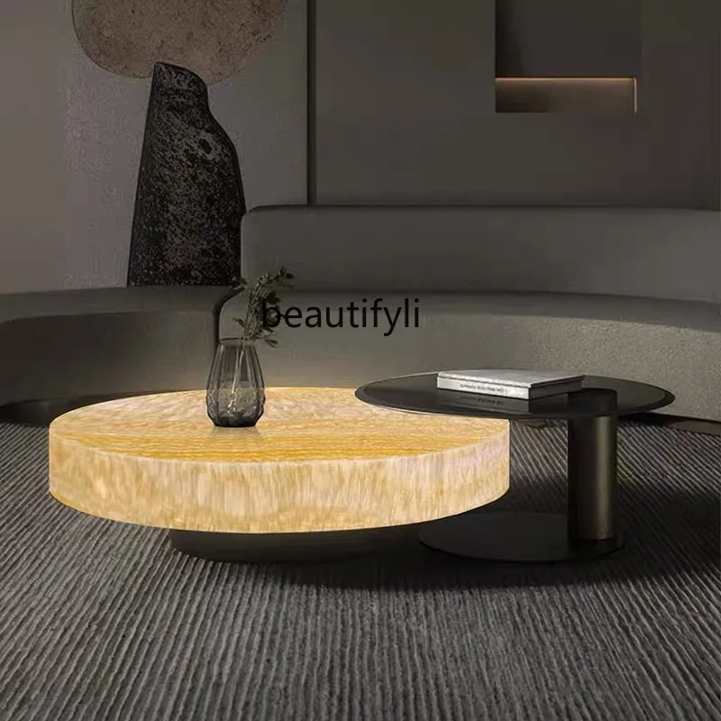 

Luminous jade coffee table living room home new marble table round combination simple, high-end customization
