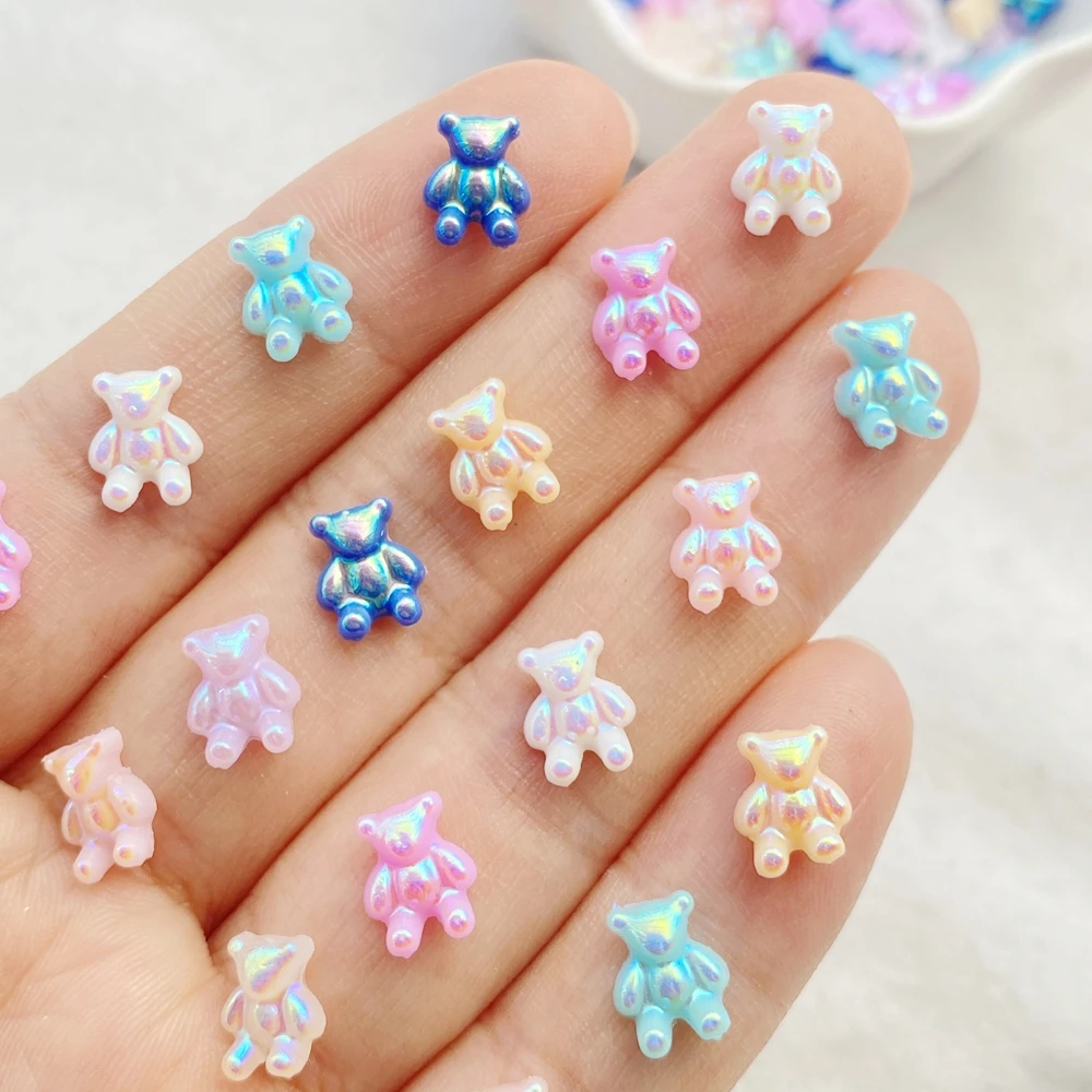 50Pcs Cute Cartoon AB Color Coated 3D Stereoscopic Bear Resin Charms Rhinestones DIY Craft For Nail 3D Decorations