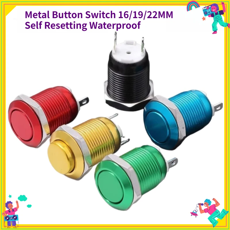 

1PCS Metal Button Switch 16/19/22MM Self Resetting Waterproof Normally Open Contact for Screw Foot Welding