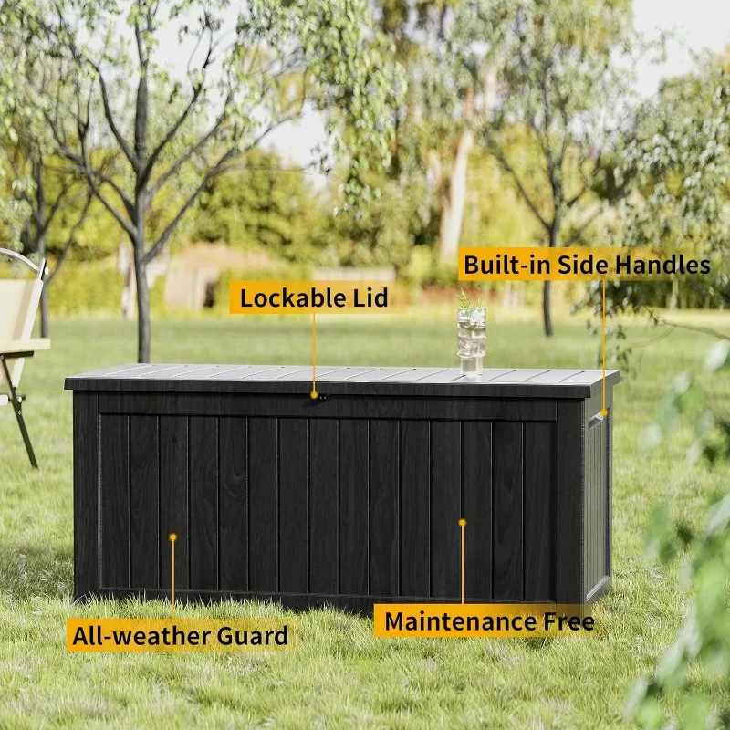 

230GAL Deck Box, Outdoor Storage Boxes Lockable Lid for Garden Tools, Patio Furniture, Pool Suppliesand Cushions Black
