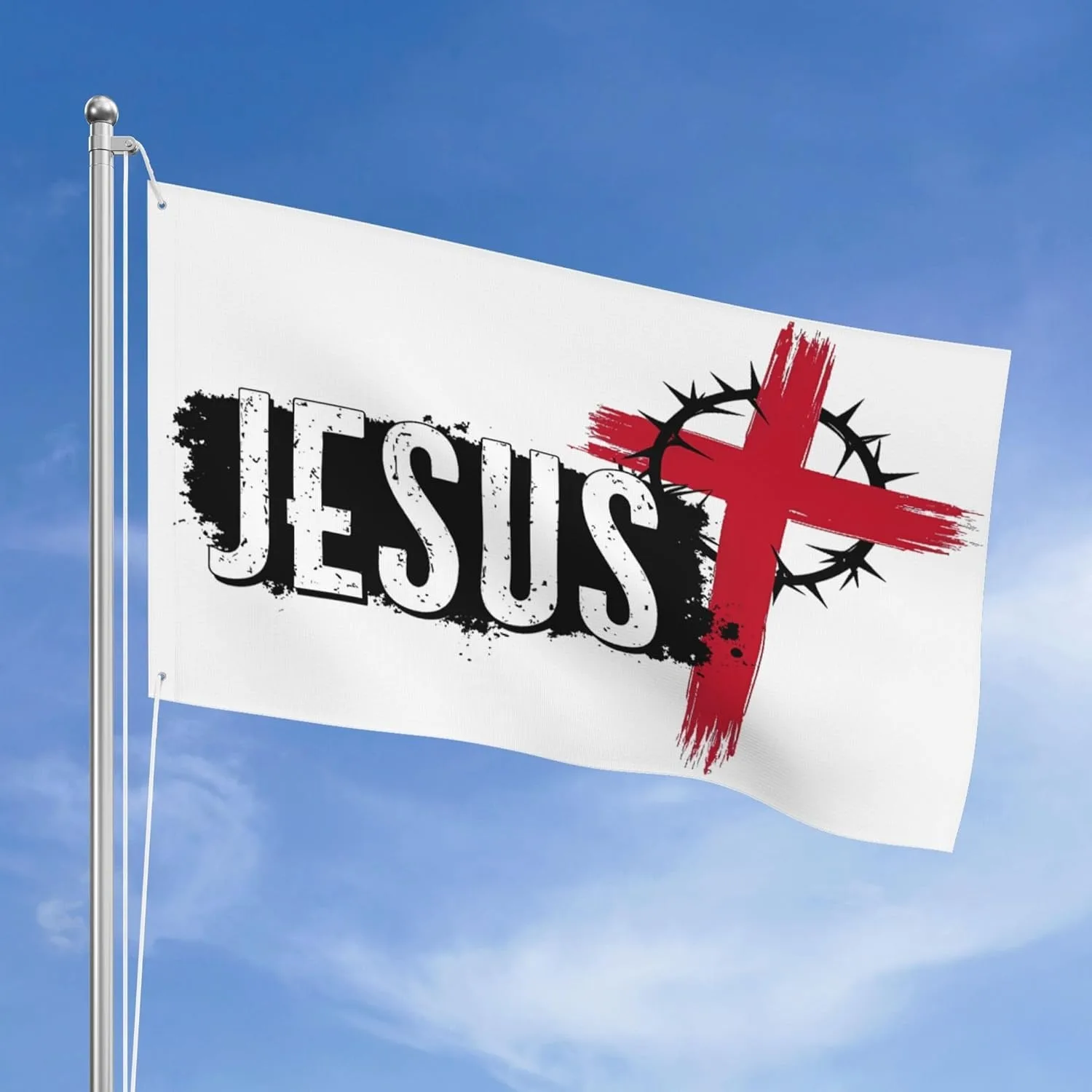 Jesus Cross and Crown of Thorns Christian Flag Durable Polyester Outdoor Decoration