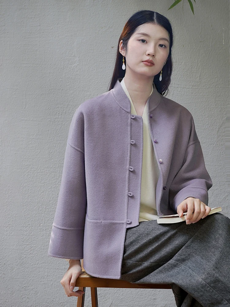 

New Chinese Sle Double-sided Woolen Coat National Sle High-End Feelings Autumn Winter Thiened Loose Fit Women's Jaet