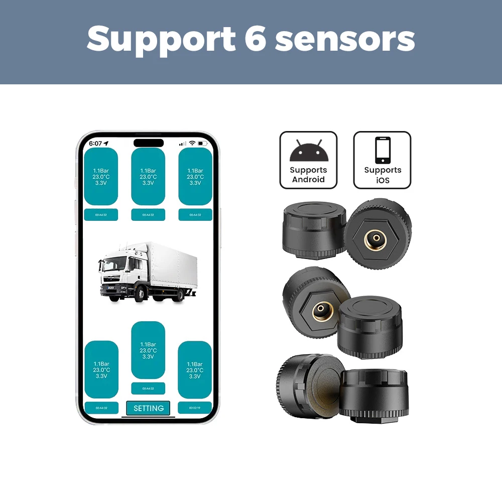 Für Apple iOS Android System Handy-App-Anzeige Auto TPMS BT 5.4 Reifendrucksensor Überwachung Motorrad Dreirad LKW